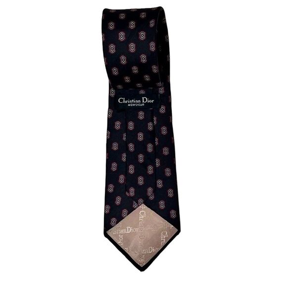 2for25 Christian Dior Silk Vintage Men Tie Black Geometric Luxury Retro Designer - Picture 4 of 11